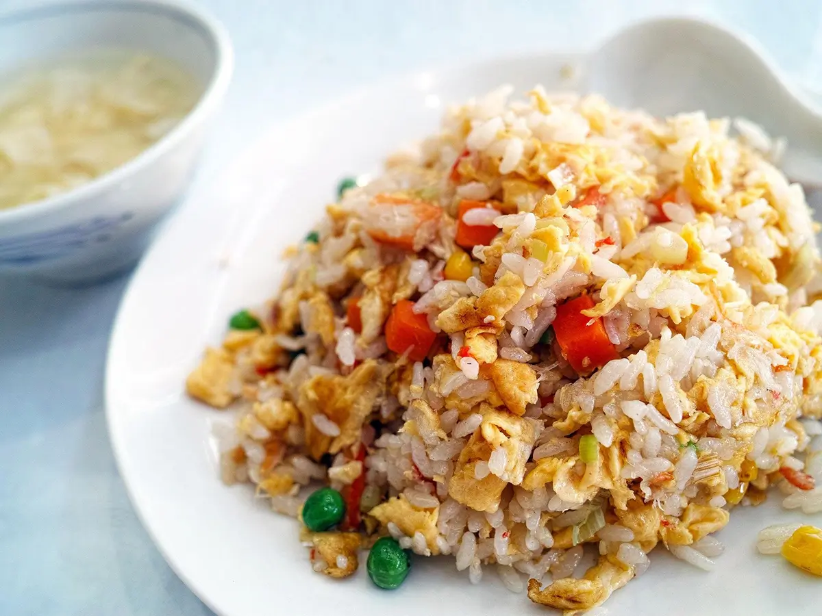 Fragrant fried rice with eggs, carrots and peas at Hong Yun Chinese Restaurant in Bayville